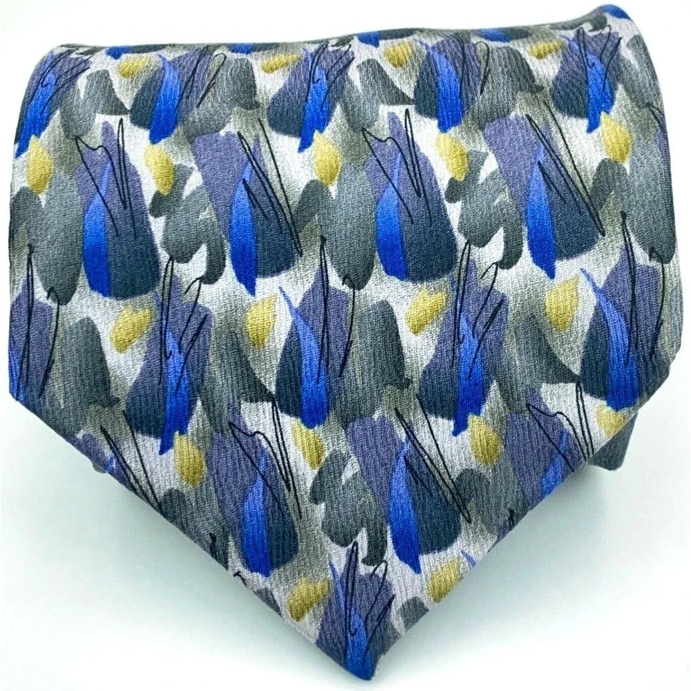 JERRY J GARCIA Artist Tie Blue Purple Gray Yellow Black 100% Silk Mens Necktie